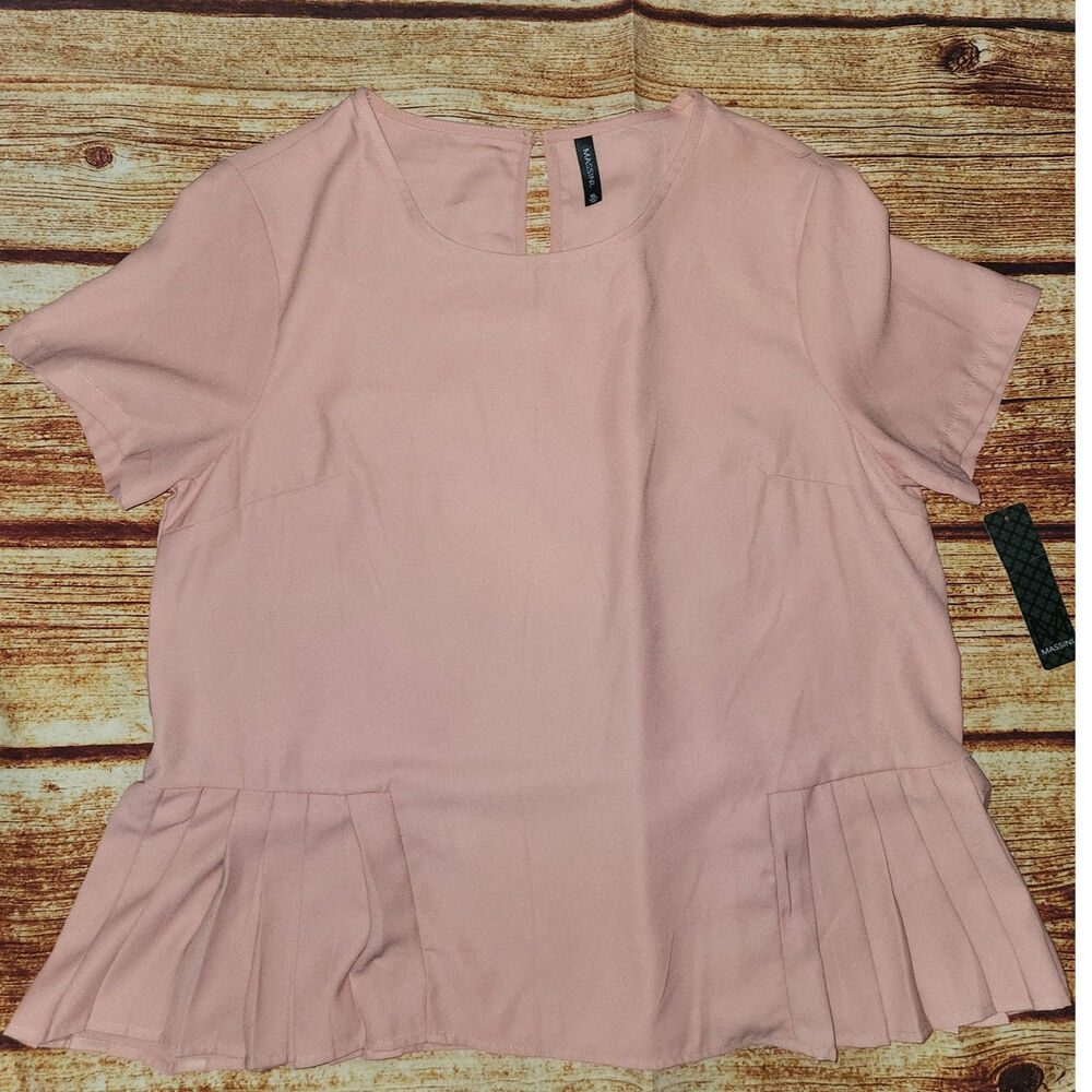 Pleated Hem Short Sleeve Blouse in Blush Pink